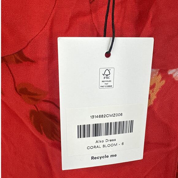 Reformation Women's Coral Bloom Aiko Dress Size 6 - Picture 5 of 11